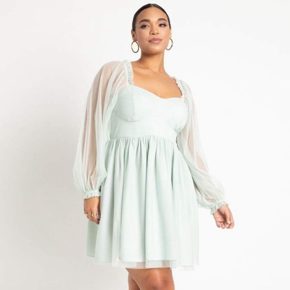 Eloquii sweetheart mini dress misty blue mint green women's plus size 16 new NWT